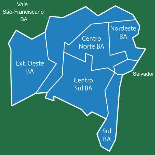 Mapa das Regiões de Atendimento na Bahia